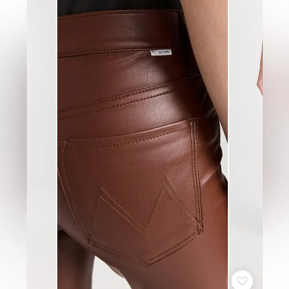 Mother Mid Rise Dazzler Jeans Faux Leather in Friar Brown size 29